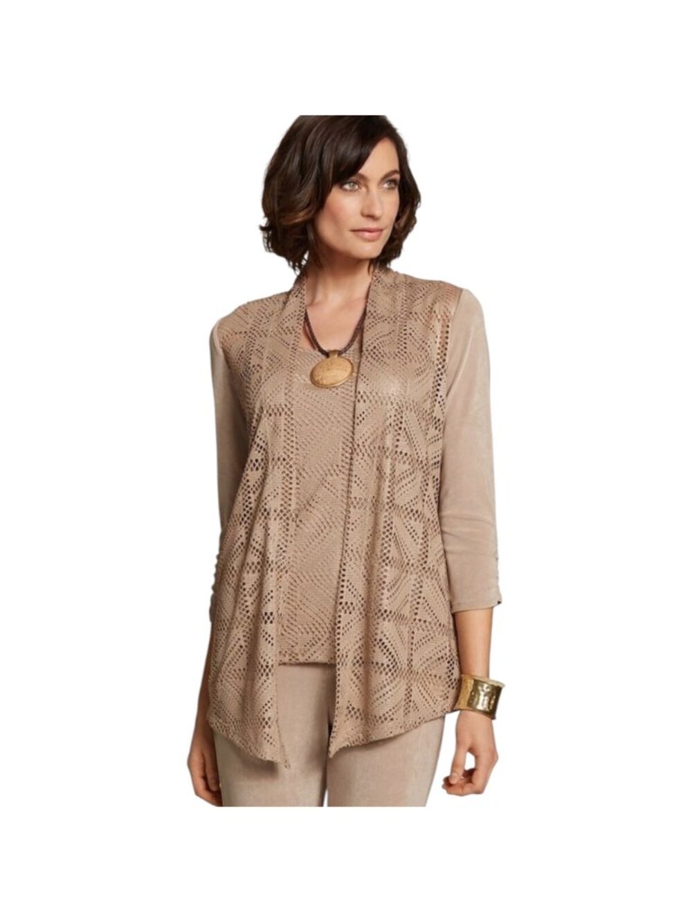 Chico's Travelers Women's Crochet Shimmer Jacket Open Front Womens Size 3 XL